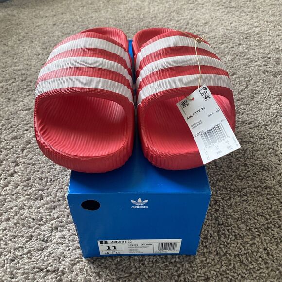 Adidas Adilette Clogs Unisex Red White Slip On Swim Sandals Men Size 11 New main image 5